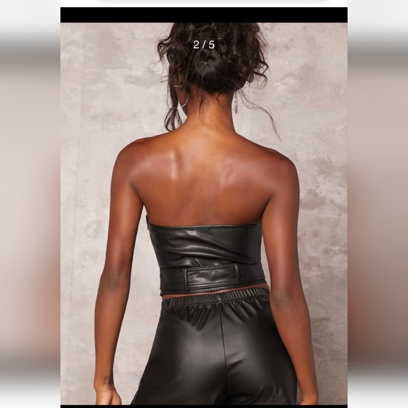 Shein Faux Leather Tube Top Buckle Zipper Dusty Pink Biker Womens Size Small - Picture 3 of 6